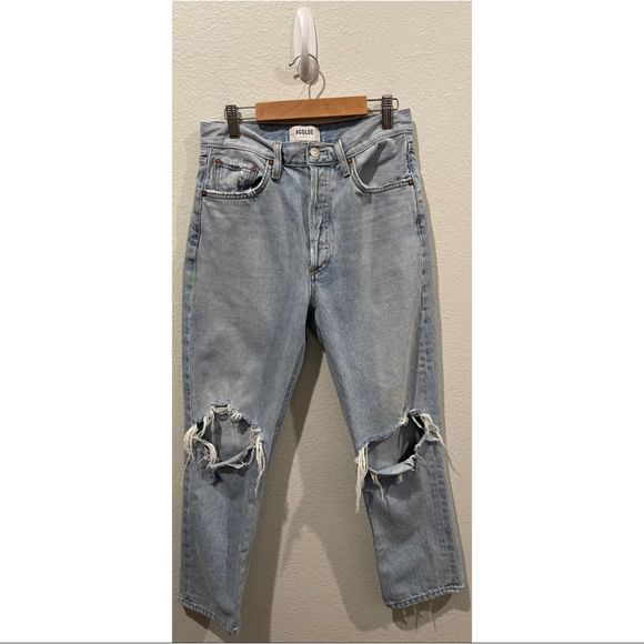 AGOLDE Riley High Rise Straight Distressed Crop Jeans